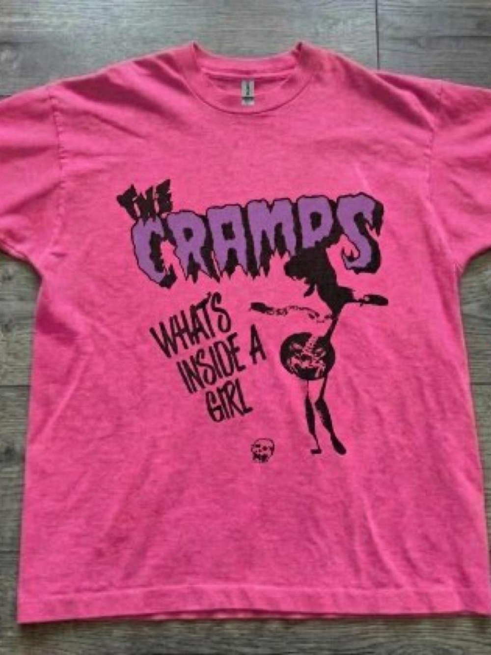 Gildan Pink The Cramps Graphic Tee with Black and Purple Print